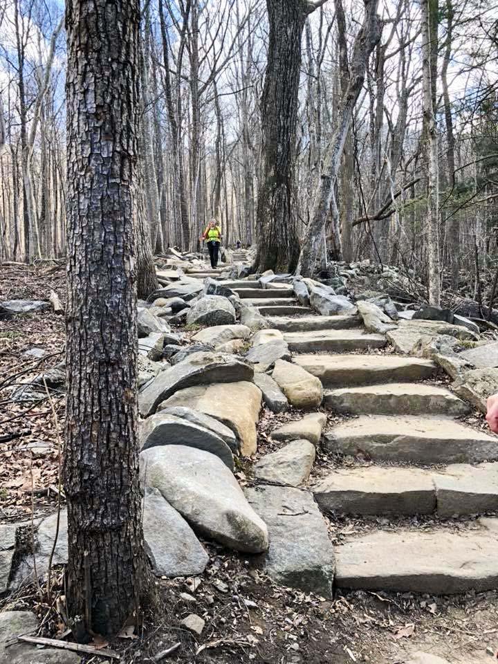 Cut-stone stairs on Rainbow Falls Hiking Trail