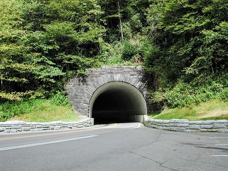 Newfound Gap Road tunnel through the mountain on the way to the top.